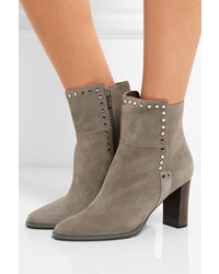 Jimmy Choo Harlow 80 Embellished Suede Ankle Boots Gray