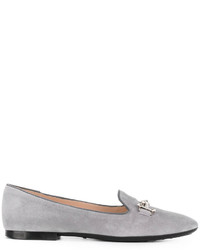 Grey Embellished Suede Loafers