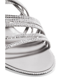 Balenciaga Crystal Embellished Suede Sandals Gray