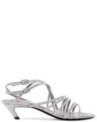 Balenciaga Crystal Embellished Suede Sandals Gray