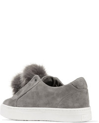 Sam Edelman Leya Faux Fur Embellished Suede Slip On Sneakers Gray