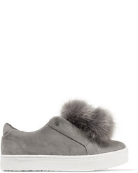 Sam Edelman Leya Faux Fur Embellished Suede Slip On Sneakers Gray