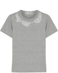 Comme des Garcons Comme Des Garons Comme Des Garons Jupe By Jackie Faux Pearl Embellished Cotton Jersey T Shirt Gray