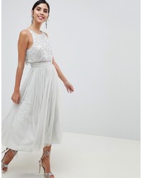 ASOS DESIGN Tulle Prom Midi Dress With Delicate Embellished Droplets