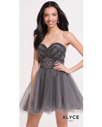 Alyce Paris Rhinestone Encrusted Strapless Lace Up Back Cocktail Dress