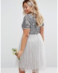 Lovedrobe Luxe Cap Sleeve Floral Embellished Dress With Tulle Midi Skirt