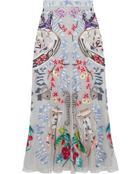 Temperley London Sail Embellished Embroidered Tulle And Crepe De Chine Skirt Gray