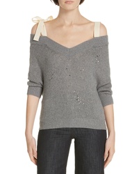 RED Valentino Studded Bow Shoulder Sweater