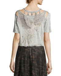 Haute Hippie Fly High Cutout Embellished V Neck Tee