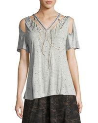Haute Hippie Fly High Cutout Embellished V Neck Tee