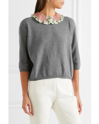 Valentino Embellished Wool And Cashmere Blend Sweater Gray