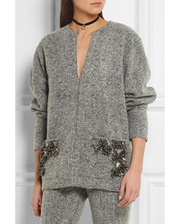 By Malene Birger Francoise Embellished Boiled Wool Blend Sweater Gray