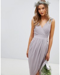Grey Embellished Wrap Dress