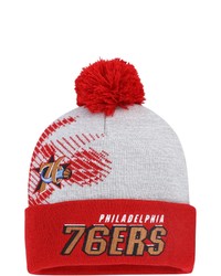 Mitchell & Ness Grayred Philadelphia 76ers Hardwood Classics Draft Cuffed Knit Hat With Pom At Nordstrom