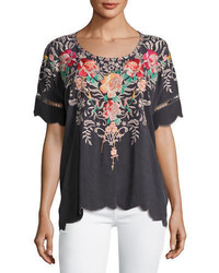 Johnny Was Jenn Embroidered Short Sleeve Top