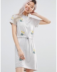 Grey Embroidered Casual Dress