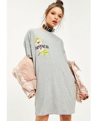 Missguided Grey Embroidered Detail Flower T Shirt Dress