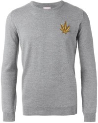 Grey Embroidered Crew-neck Sweater