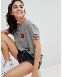 Grey Embroidered Crew-neck T-shirt