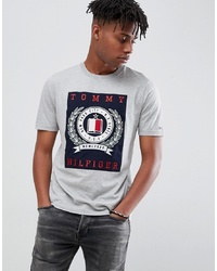 Tommy Hilfiger Embroidery Crest Patch Applique Fashion Slim Fit T Shirt In Grey Marl