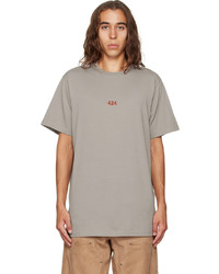 Men's Grey Embroidered Crew-neck T-shirt, Grey Sweatpants, Grey Print  Canvas High Top Sneakers, Light Blue Sunglasses