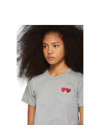 Comme Des Garcons Play Grey And Red Double Hearts T Shirt