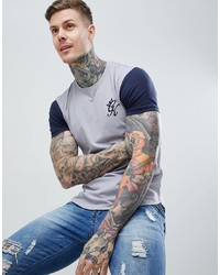 Gym King Long Line Contrast Tee In Navy Nights Silver Grey Nights