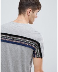 ASOS DESIGN Longline T Shirt With Back Aztec Taping In Grey Marl