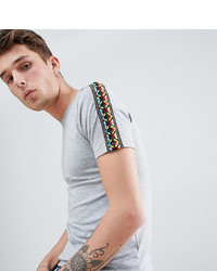ASOS DESIGN Tline T Shirt With Aztec Taping Shoulders In Grey Marl