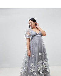 A Star Is Born Plus Embellished Maxi Dress With Cape Detail In Silver