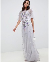 ASOS DESIGN Embroidered Dobby Mesh Flutter Sleeve Maxi Dress