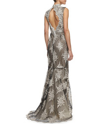 Alice + Olivia Felice Sleeveless Embroidered Gown