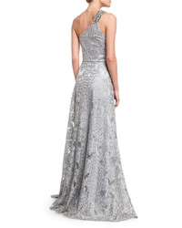 David Meister One Shoulder Embroidered Gown