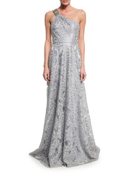 David Meister One Shoulder Embroidered Gown