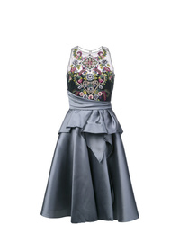 Marchesa Notte Embroidered Top Flared Dress