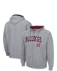 Colosseum Heathered Gray Mississippi State Bulldogs Arch Logo 30 Full Zip Hoodie