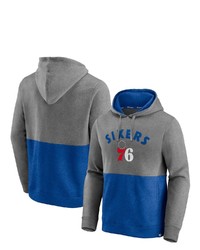 FANATICS Branded Heathered Charcoalroyal Philadelphia 76ers Block Party Applique Color Block Pullover Hoodie In Heather Charcoal At Nordstrom
