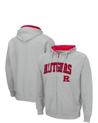 Colosseum Gray Rutgers Scarlet Knights Arch Logo 30 Full Zip Hoodie