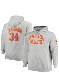 Mitchell & Ness Hakeem Olajuwon Heathered Gray Houston Rockets Big Tall Name Number Pullover Hoodie In Heather Gray At Nordstrom