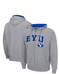 Colosseum Heathered Gray Byu Cougars Arch Logo 30 Full Zip Hoodie