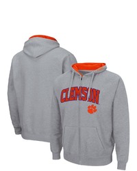 Colosseum Heathered Gray Clemson Tigers Arch Logo 30 Full Zip Hoodie