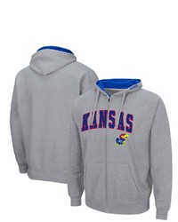 Colosseum Heathered Gray Kansas Jayhawks Arch Logo 30 Full Zip Hoodie