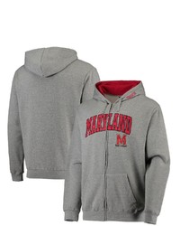 Colosseum Heathered Gray Maryland Terrapins Arch Logo 30 Full Zip Hoodie