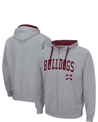 Colosseum Heathered Gray Mississippi State Bulldogs Arch Logo 20 Full Zip Hoodie