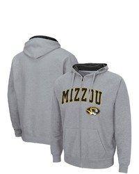 Colosseum Heathered Gray Missouri Tigers Arch Logo 30 Full Zip Hoodie