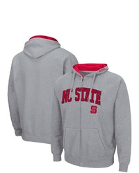 Colosseum Heathered Gray Nc State Wolfpack Arch Logo 30 Full Zip Hoodie