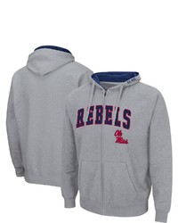 Colosseum Heathered Gray Ole Miss Rebels Arch Logo 30 Full Zip Hoodie