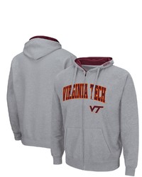 Colosseum Heathered Gray Virginia Tech Hokies Arch Logo 30 Full Zip Hoodie