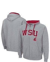 Colosseum Heathered Gray Washington State Cougars Arch Logo 20 Full Zip Hoodie