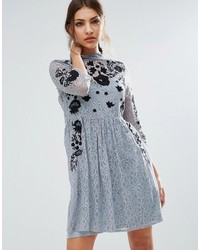 Asos Embroidered Lace Mini Skater Dress